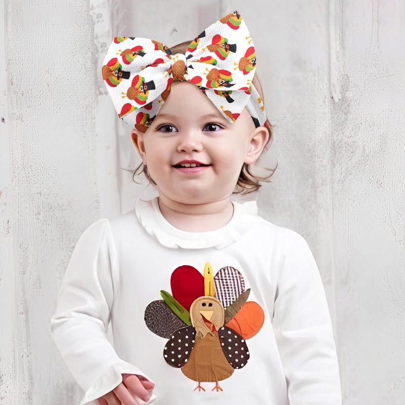 ONENINEDREAM Turkey Bow Thanksgiving Bows for Baby Turkey Headband Baby Thanksgiving headbands for Toddler Thanksgiving Hair Fall Bows for Baby Girls - Image 3